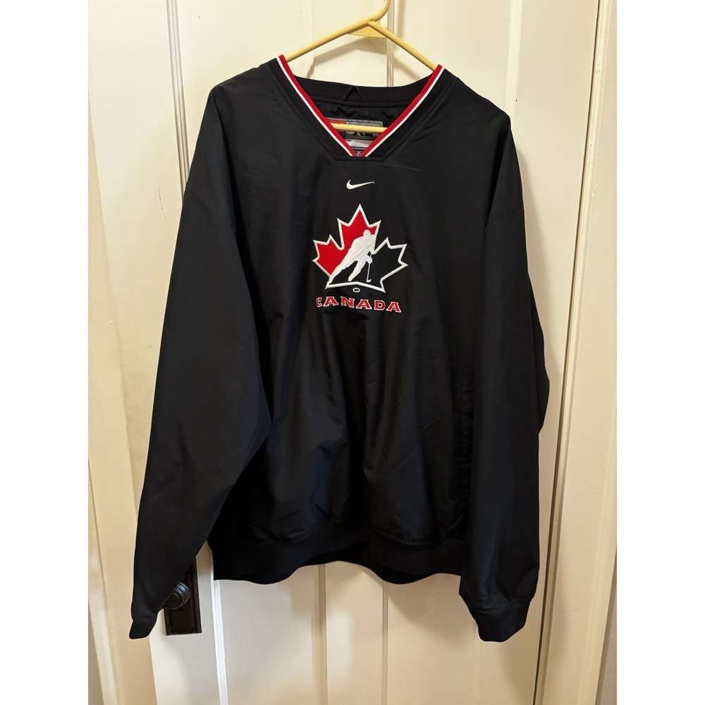 Vintage Nike Hockey Canada Center Swoosh Pullover Windbreaker Mens Black Y2K XL